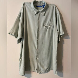 Men’s Linea Dome 100% Silk Casual Button Down Light Green Shirt Size Large